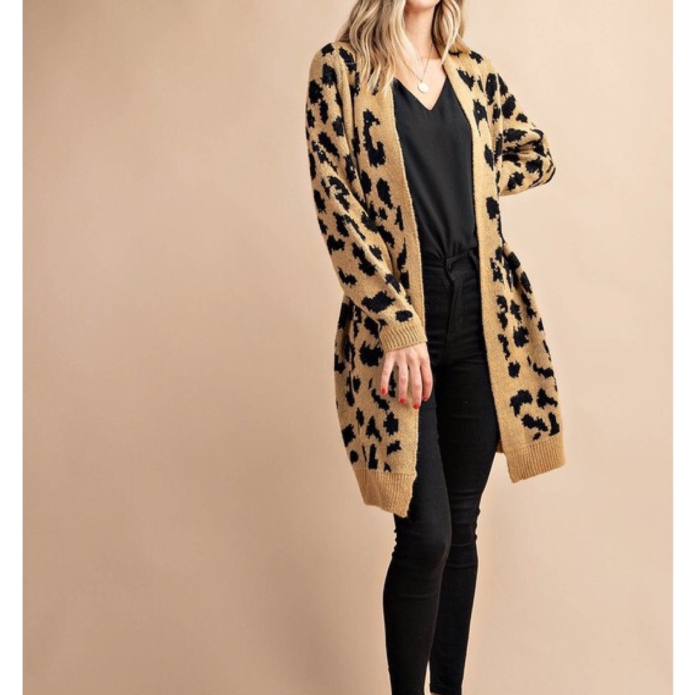 Leopard Print Open Front Cardigan - Picture 2 of 7